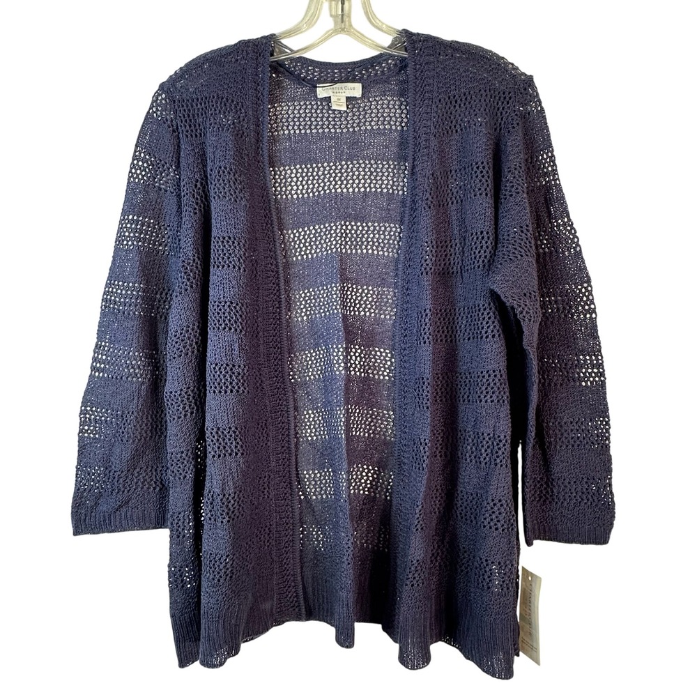 Charter Club Woman Intrepid Blue Crochet Open‎ Front Cardigan 0X NEW Plus Size